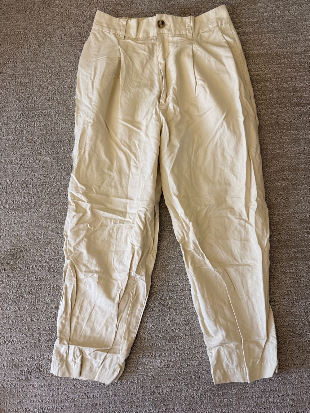 Uniqlo Cream High-Rise Linen Blend Trousers